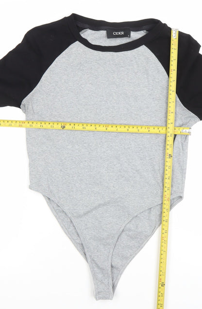 Cider Womens Grey Black Long Sleeve Bodysuit L