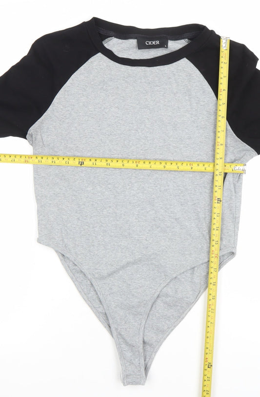 Cider Womens Grey Black Long Sleeve Bodysuit L
