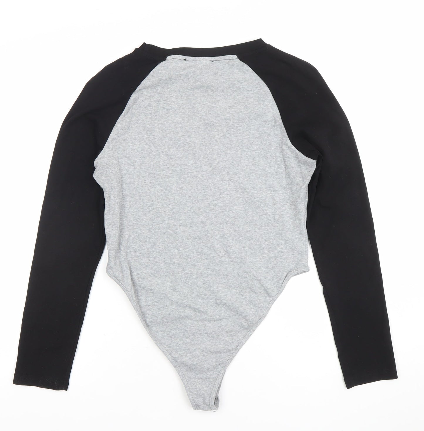 Cider Womens Grey Black Long Sleeve Bodysuit L