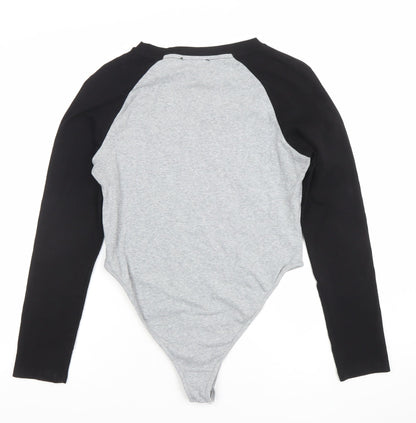 Cider Womens Grey Black Long Sleeve Bodysuit L