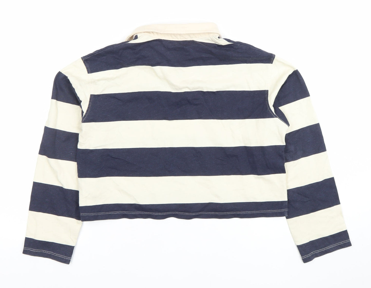 H&M Girls Blue Beige Striped Long Sleeve Polo Top 10-12 Years