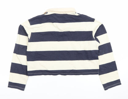 H&M Girls Blue Beige Striped Long Sleeve Polo Top 10-12 Years