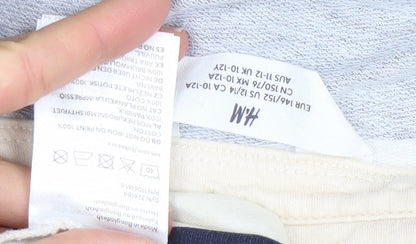 H&M Girls Blue Beige Striped Long Sleeve Polo Top 10-12 Years