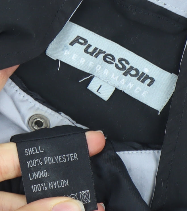 PureSpin Men’s Black L Windbreaker Jacket Lightweight Golf Casual