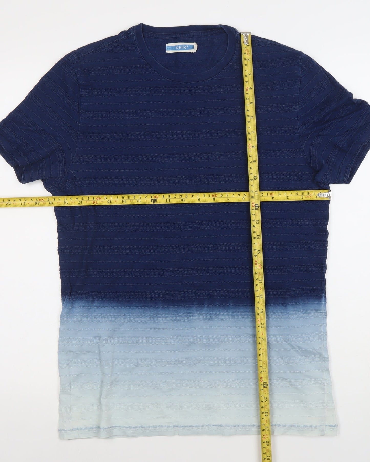Celio Men Blue Ombre Cotton Short Sleeve T-Shirt Size M