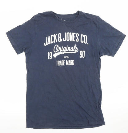 Jack & Jones Mens Blue Originals Graphic Crew Neck Cotton T-Shirt Size M