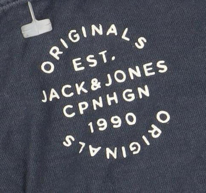 Jack & Jones Mens Blue Originals Graphic Crew Neck Cotton T-Shirt Size M