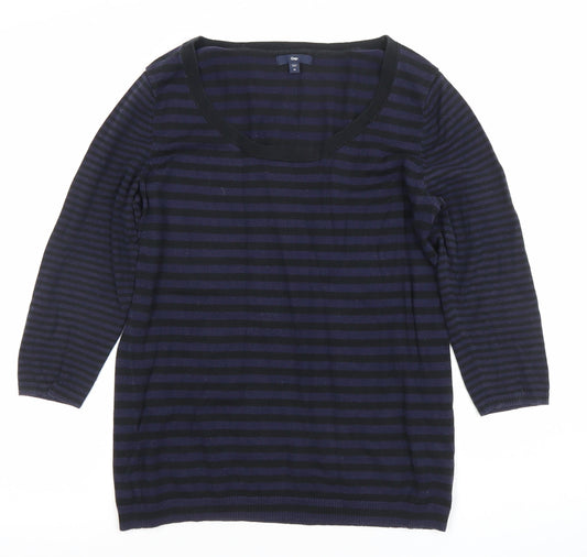 Gap Womens Blue Black Striped 3/4 Sleeve Cotton Jersey T-Shirt M