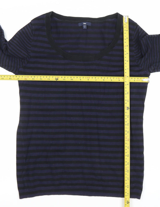 Gap Womens Blue Black Striped 3/4 Sleeve Cotton Jersey T-Shirt M
