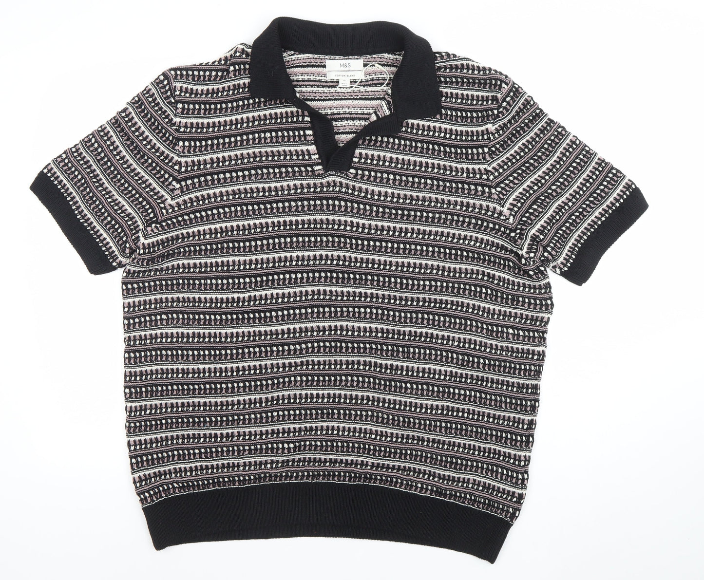 Marks and Spencer Men's Black XL Retro Knit Short Sleeve Polo