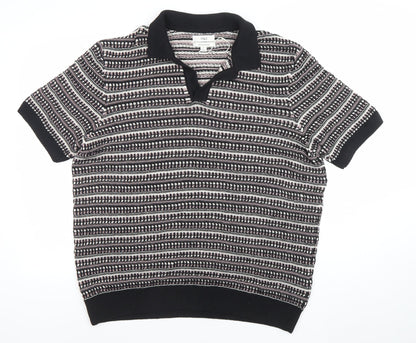 Marks and Spencer Men's Black XL Retro Knit Short Sleeve Polo