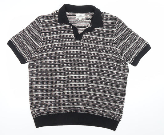 Marks and Spencer Men's Black XL Retro Knit Short Sleeve Polo