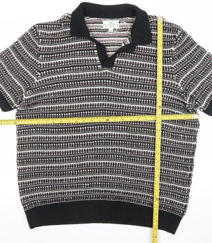 Marks and Spencer Men's Black XL Retro Knit Short Sleeve Polo