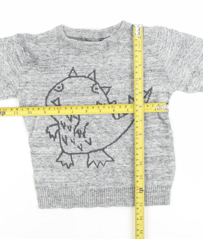 Next Unisex Grey Dinosaur Knit Jumper 12-18 Months Pullover Cotton