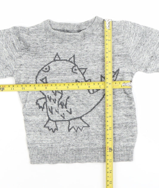Next Unisex Grey Dinosaur Knit Jumper 12-18 Months Pullover Cotton