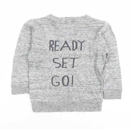 Next Unisex Grey Dinosaur Knit Jumper 12-18 Months Pullover Cotton