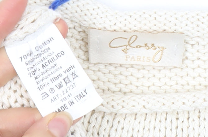 Womens UK Size M Glossy Paris White Pullover Jumper