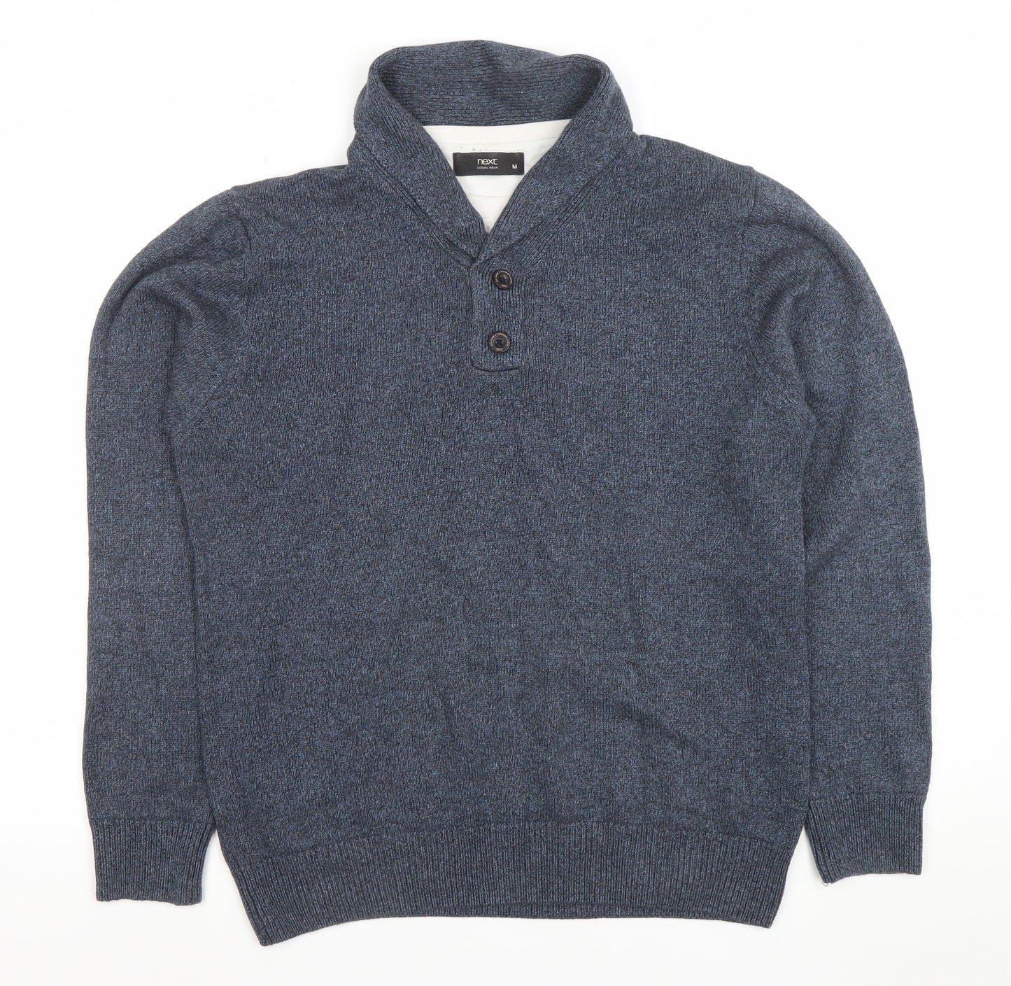 Next Men’s Blue Henley Cotton Blend Jumper Size M