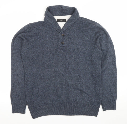 Next Men’s Blue Henley Cotton Blend Jumper Size M