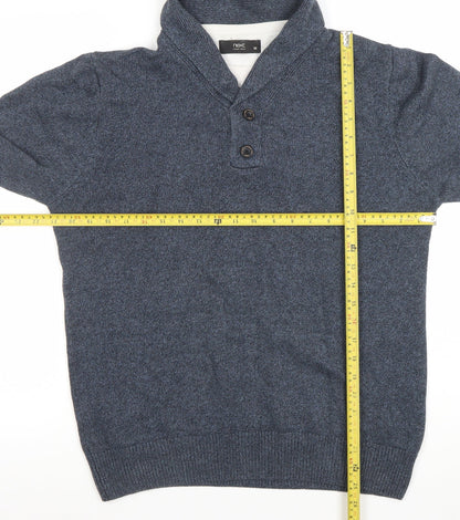 Next Men’s Blue Henley Cotton Blend Jumper Size M