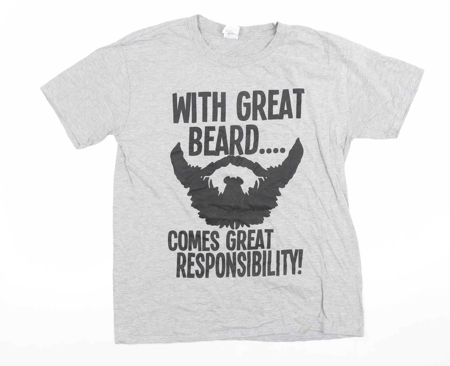 Gildan Men's Grey Funny Beard Graphic Softstyle T-Shirt Size M