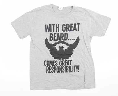 Gildan Men's Grey Funny Beard Graphic Softstyle T-Shirt Size M
