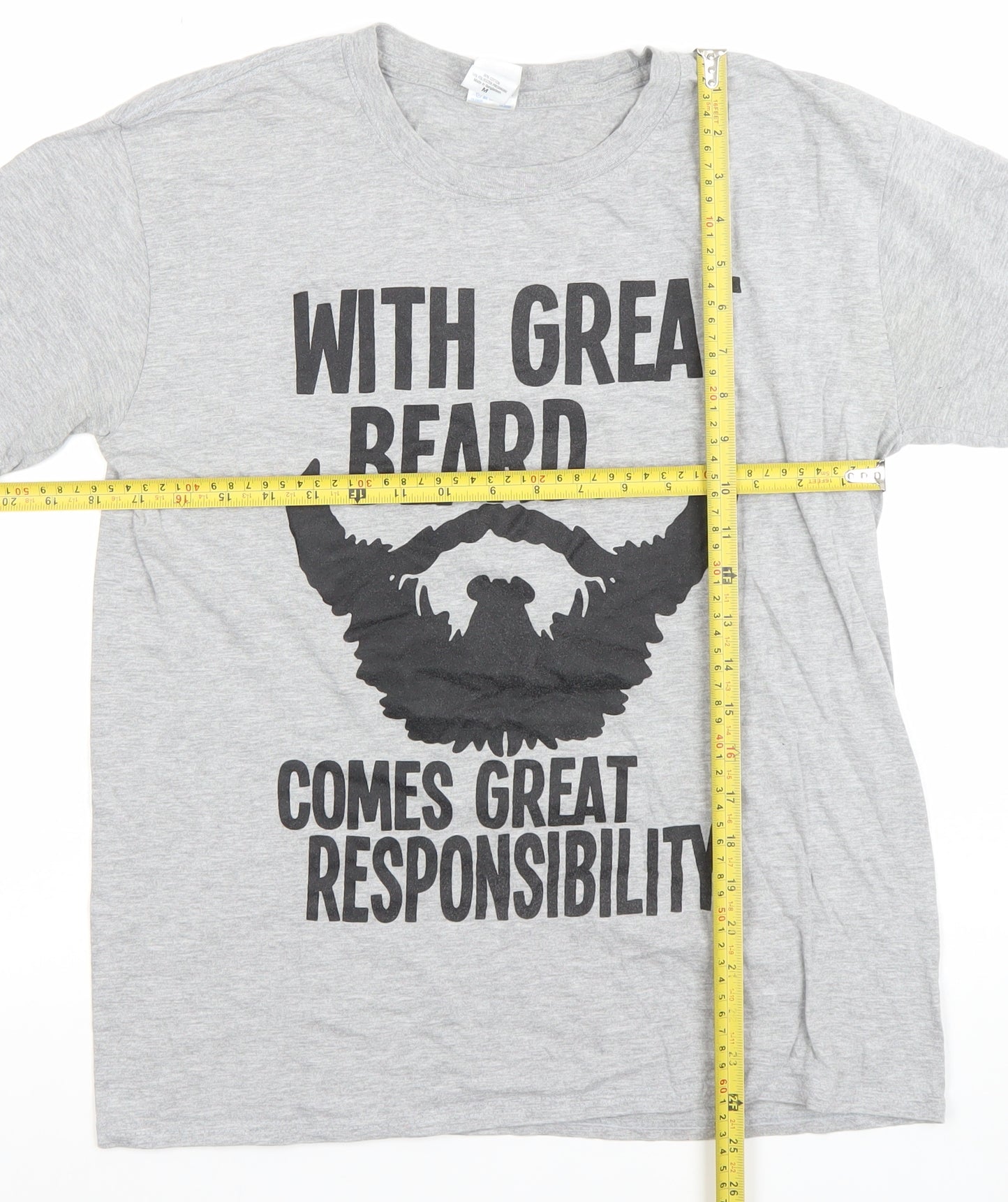 Gildan Men's Grey Funny Beard Graphic Softstyle T-Shirt Size M