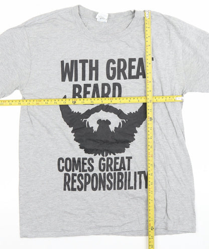 Gildan Men's Grey Funny Beard Graphic Softstyle T-Shirt Size M