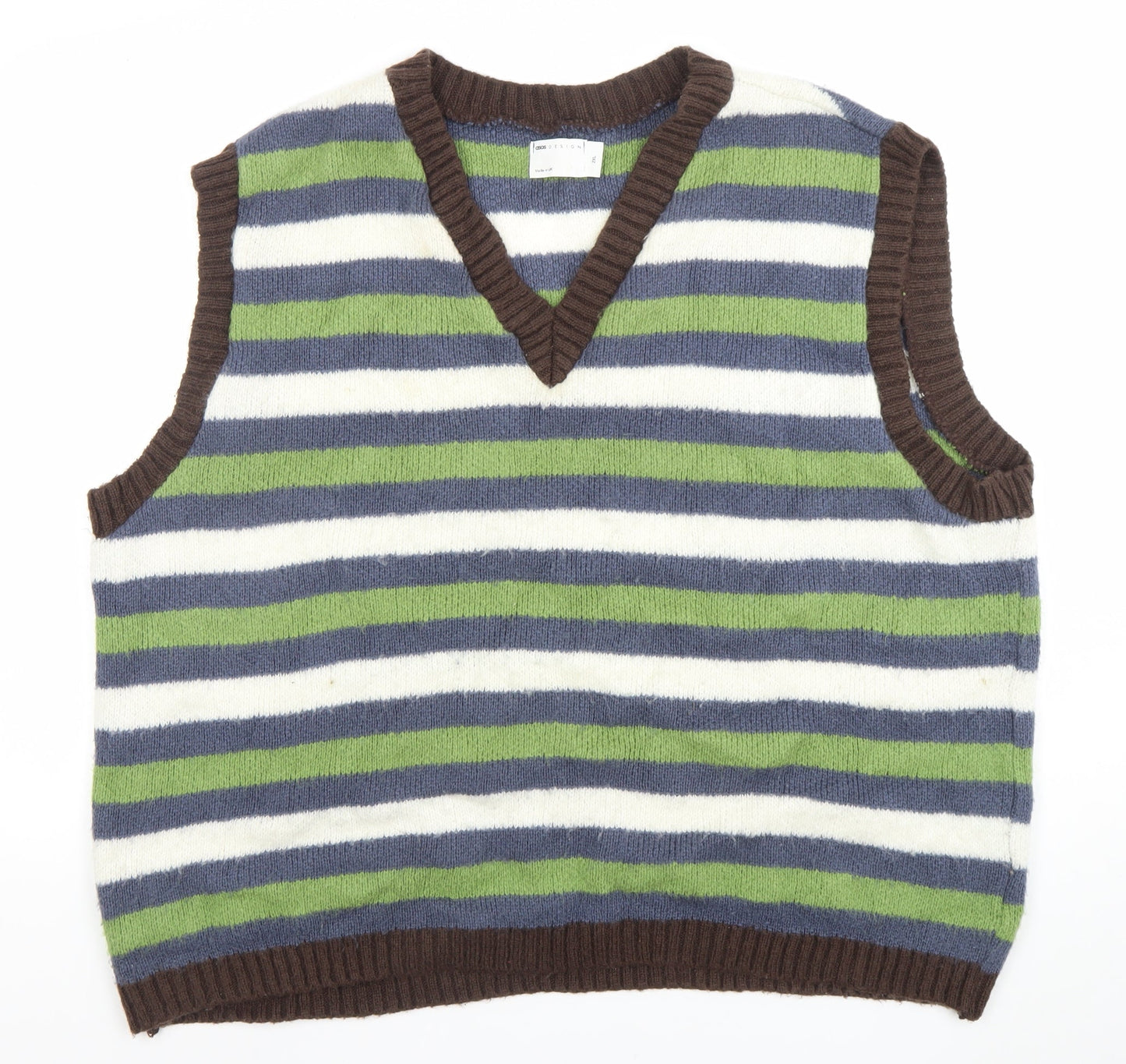 ASOS DESIGN Men’s Multicoloured Striped 2XL V-Neck Sleeveless Knit Vest