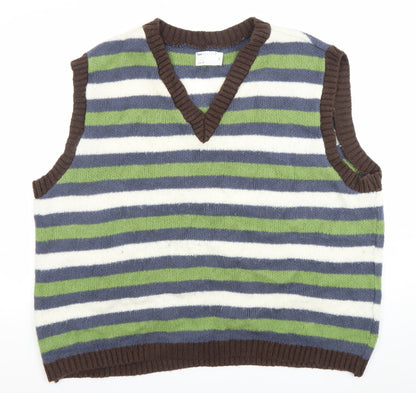 ASOS DESIGN Men’s Multicoloured Striped 2XL V-Neck Sleeveless Knit Vest