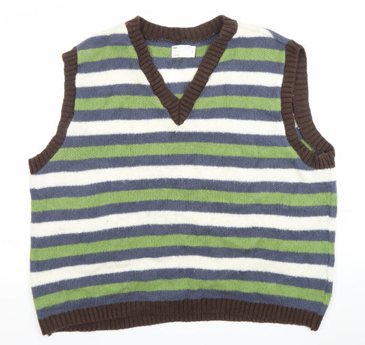 ASOS DESIGN Men’s Multicoloured Striped 2XL V-Neck Sleeveless Knit Vest