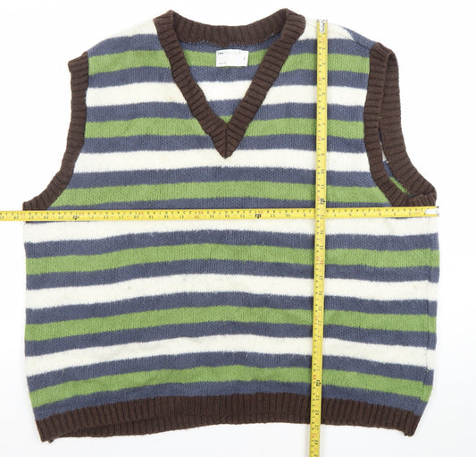 ASOS DESIGN Men’s Multicoloured Striped 2XL V-Neck Sleeveless Knit Vest