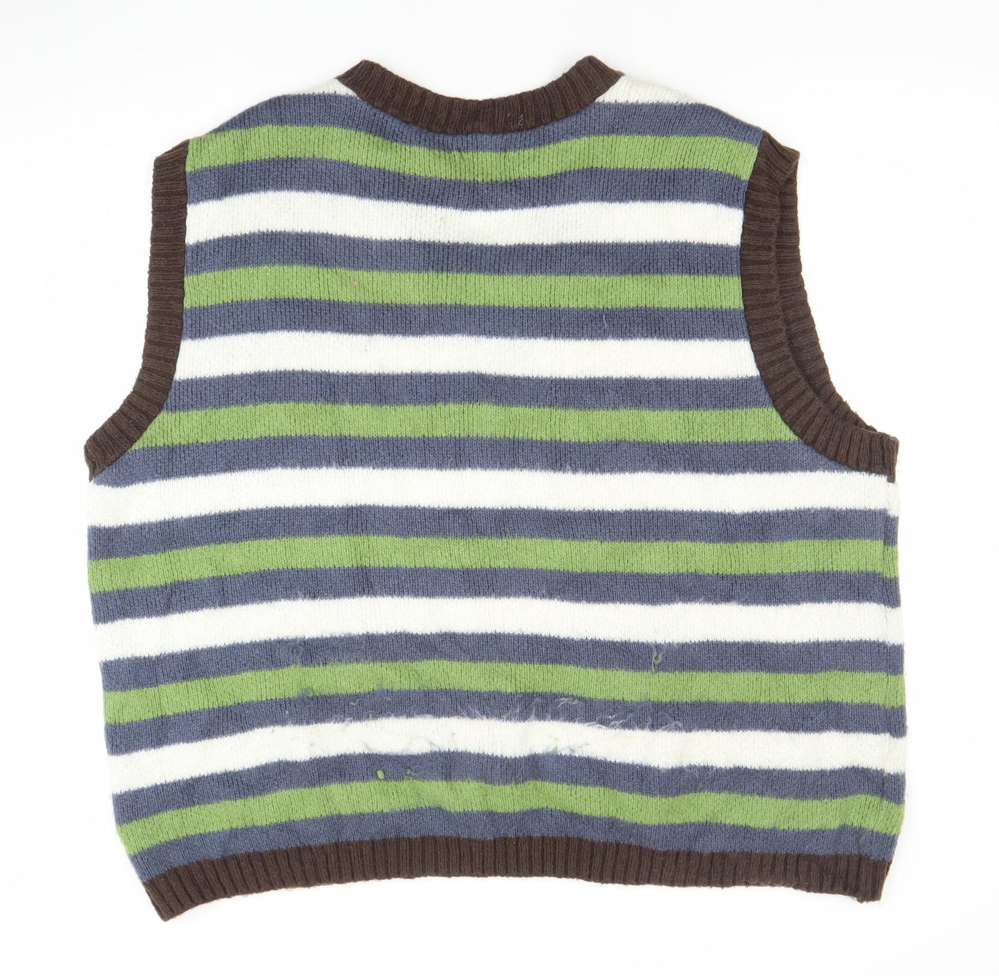 ASOS DESIGN Men’s Multicoloured Striped 2XL V-Neck Sleeveless Knit Vest