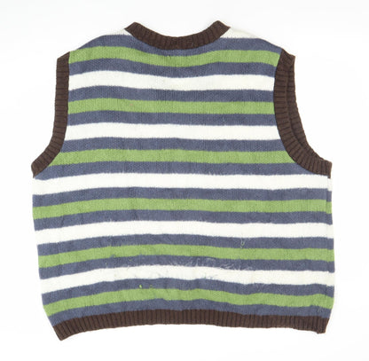 ASOS DESIGN Men’s Multicoloured Striped 2XL V-Neck Sleeveless Knit Vest