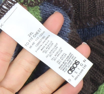 ASOS DESIGN Men’s Multicoloured Striped 2XL V-Neck Sleeveless Knit Vest