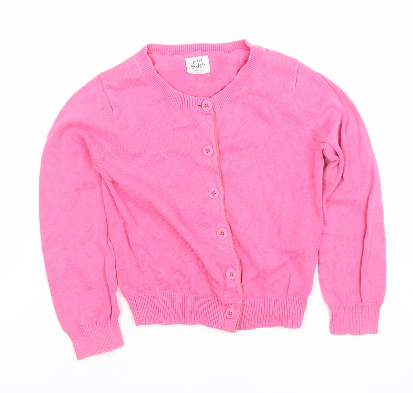 Mini Boden Girls Pink Cotton Button Cardigan 4-5 Years Casual Spring Knitwear