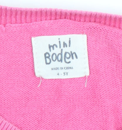 Mini Boden Girls Pink Cotton Button Cardigan 4-5 Years Casual Spring Knitwear