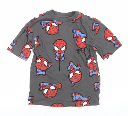 H&M Boys Grey Spider-Man Graphic Print Short Sleeve Cotton T-Shirt 5-6 Years
