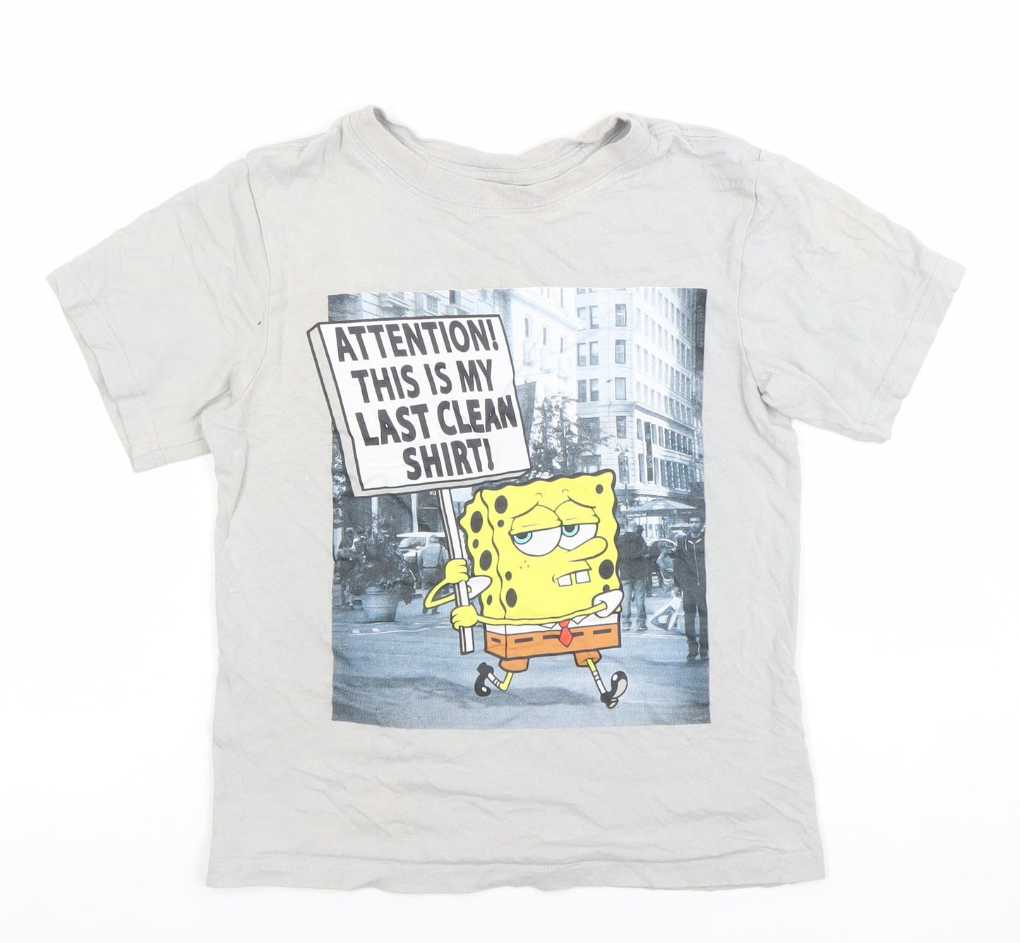 Nickelodeon Boys Grey 5-6 Years SpongeBob Funny Graphic T-Shirt