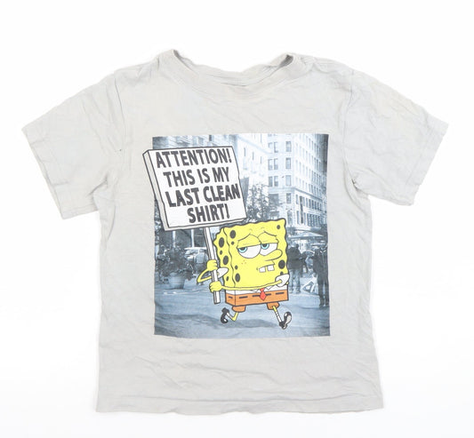Nickelodeon Boys Grey 5-6 Years SpongeBob Funny Graphic T-Shirt
