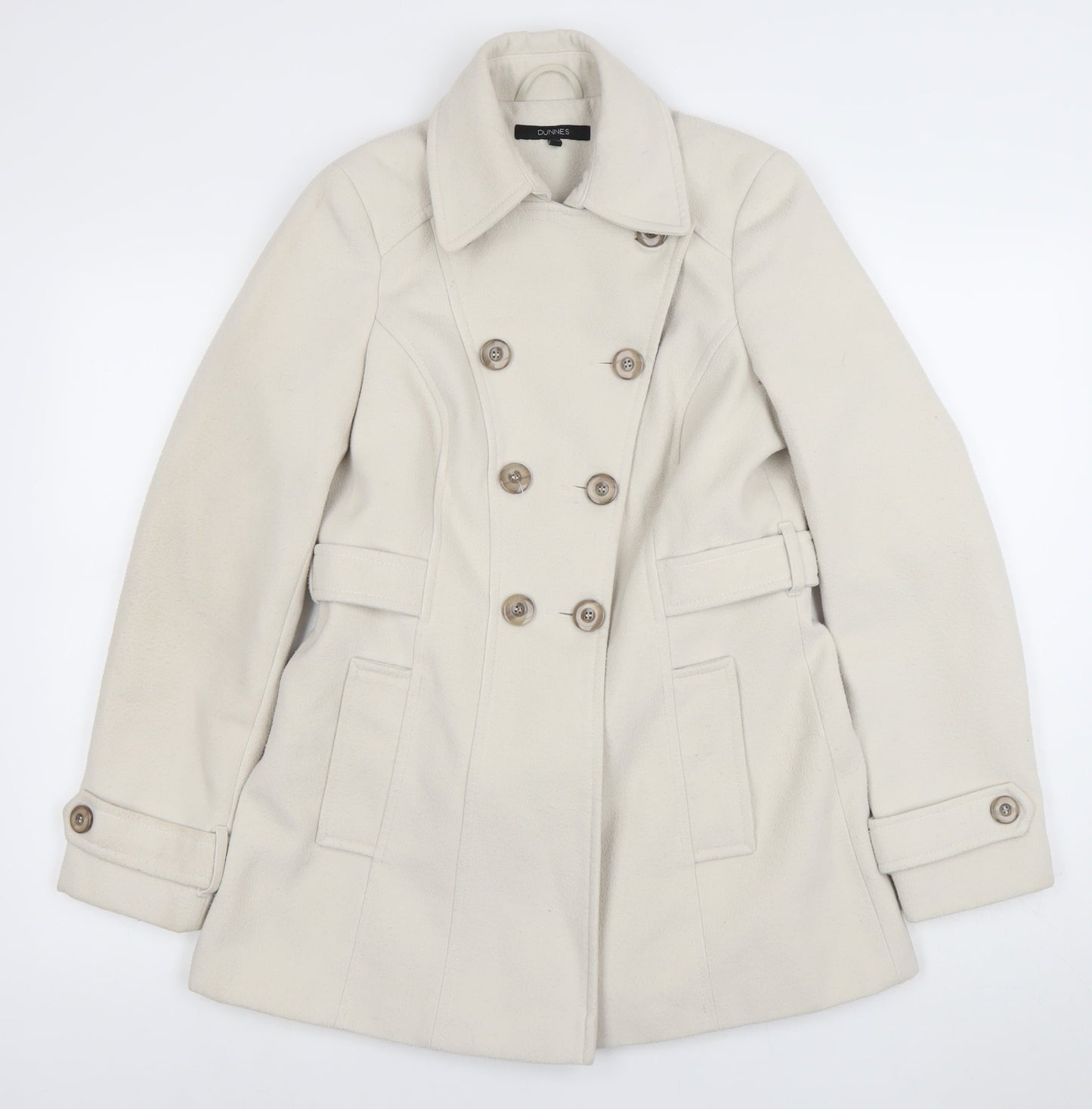 Dunnes Women’s Ivory Pea Coat Size 12 Mid-Length Classic Style