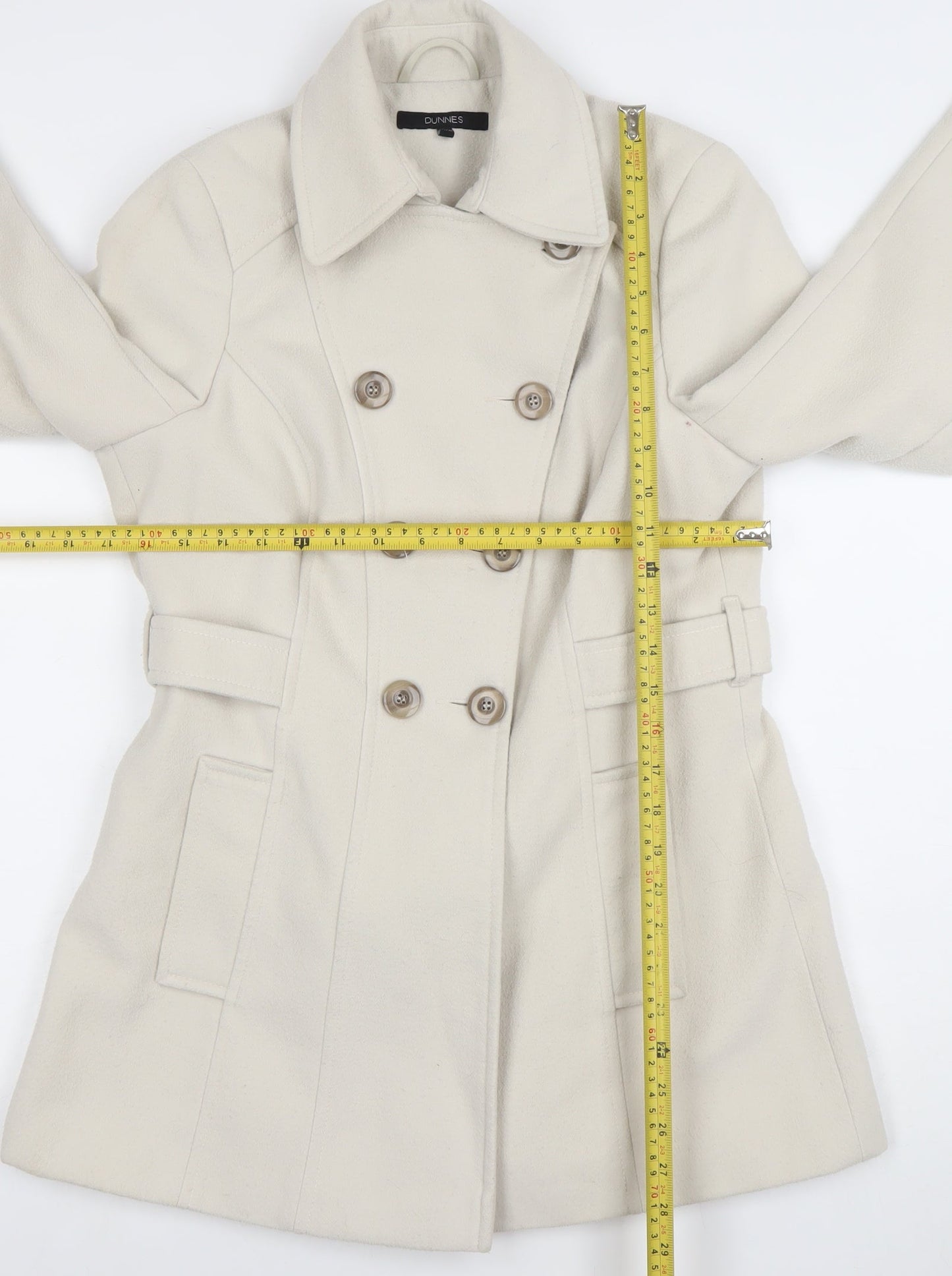 Dunnes Women’s Ivory Pea Coat Size 12 Mid-Length Classic Style