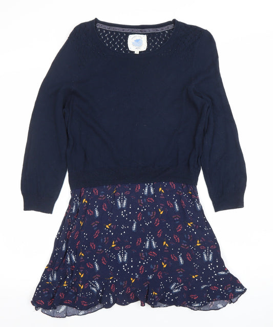 Mantaray Womens Blue Floral Jumper Dress Size 14 Long Sleeve Casual