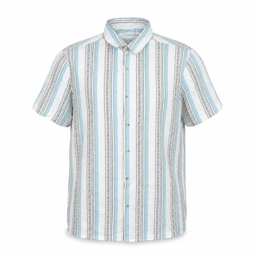 Front view of ASOS DESIGN Men's Multicoloured Striped Short Sleeve Cotton Shirt L