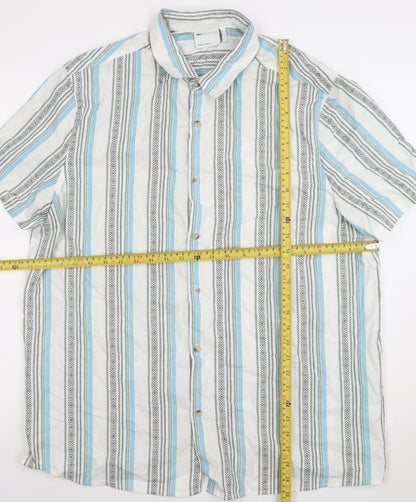 ASOS DESIGN Men's Multicoloured Striped Short Sleeve Cotton Shirt L