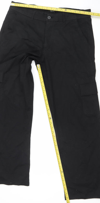 boohooMAN Men's Black Cargo Trousers Size 34 Slim Fit Cotton Blend