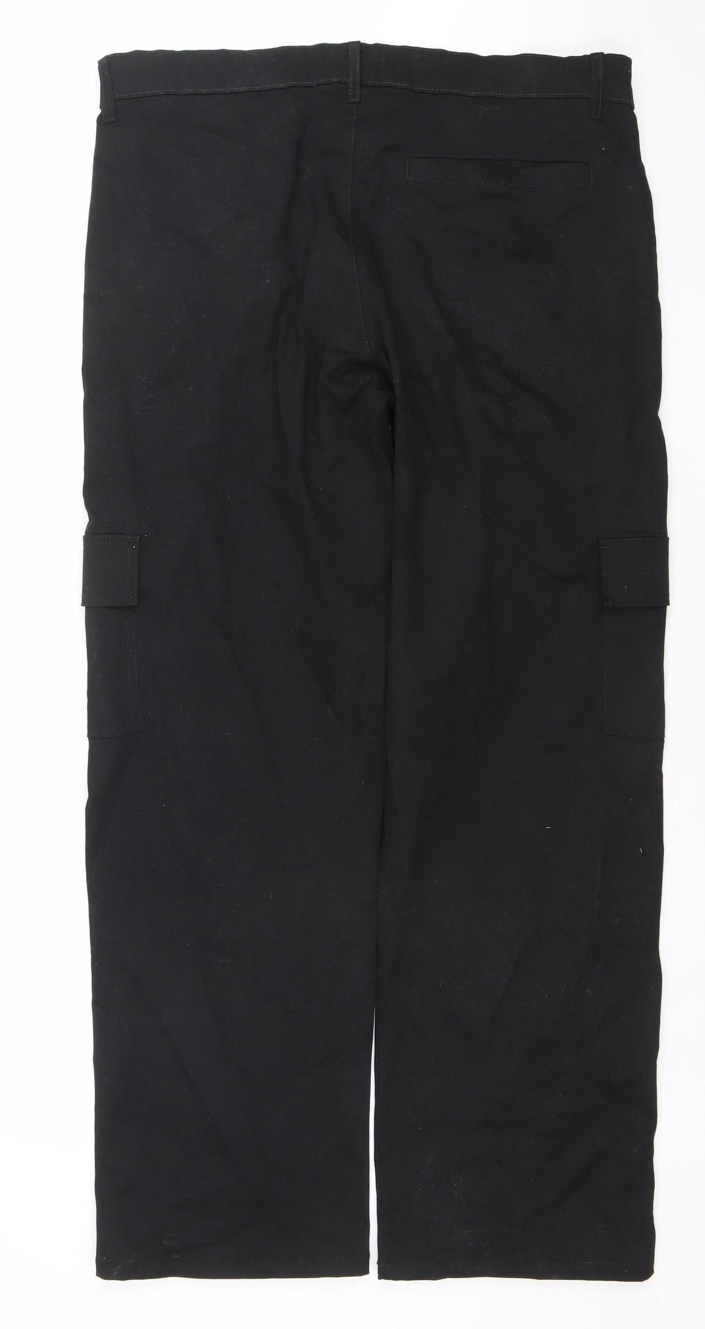 boohooMAN Men's Black Cargo Trousers Size 34 Slim Fit Cotton Blend