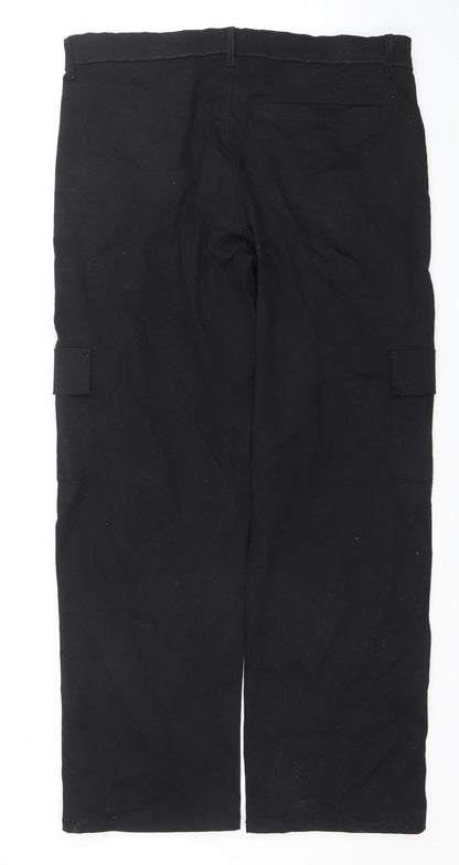 boohooMAN Men's Black Cargo Trousers Size 34 Slim Fit Cotton Blend