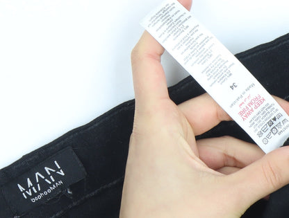 boohooMAN Men's Black Cargo Trousers Size 34 Slim Fit Cotton Blend