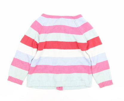 Tu Girls Multicoloured Striped Embroidered Cardigan 3-4 Years Cotton Knit